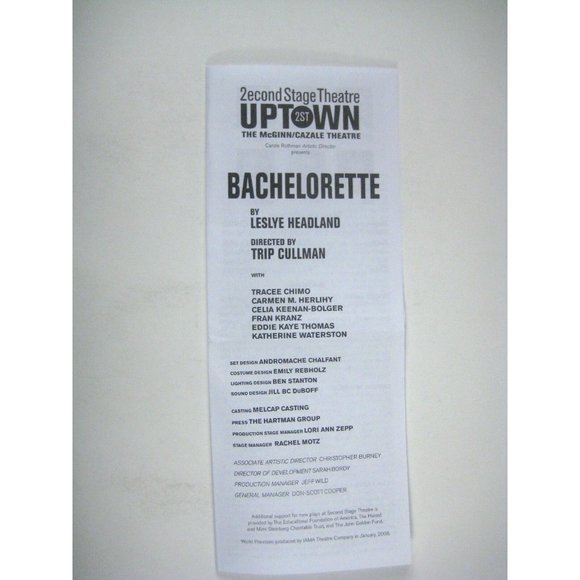 Bachelorette Show Program Second Stage Theatre Uptown Ticket Eddie Thomas Chimo - Picture 5 of 8